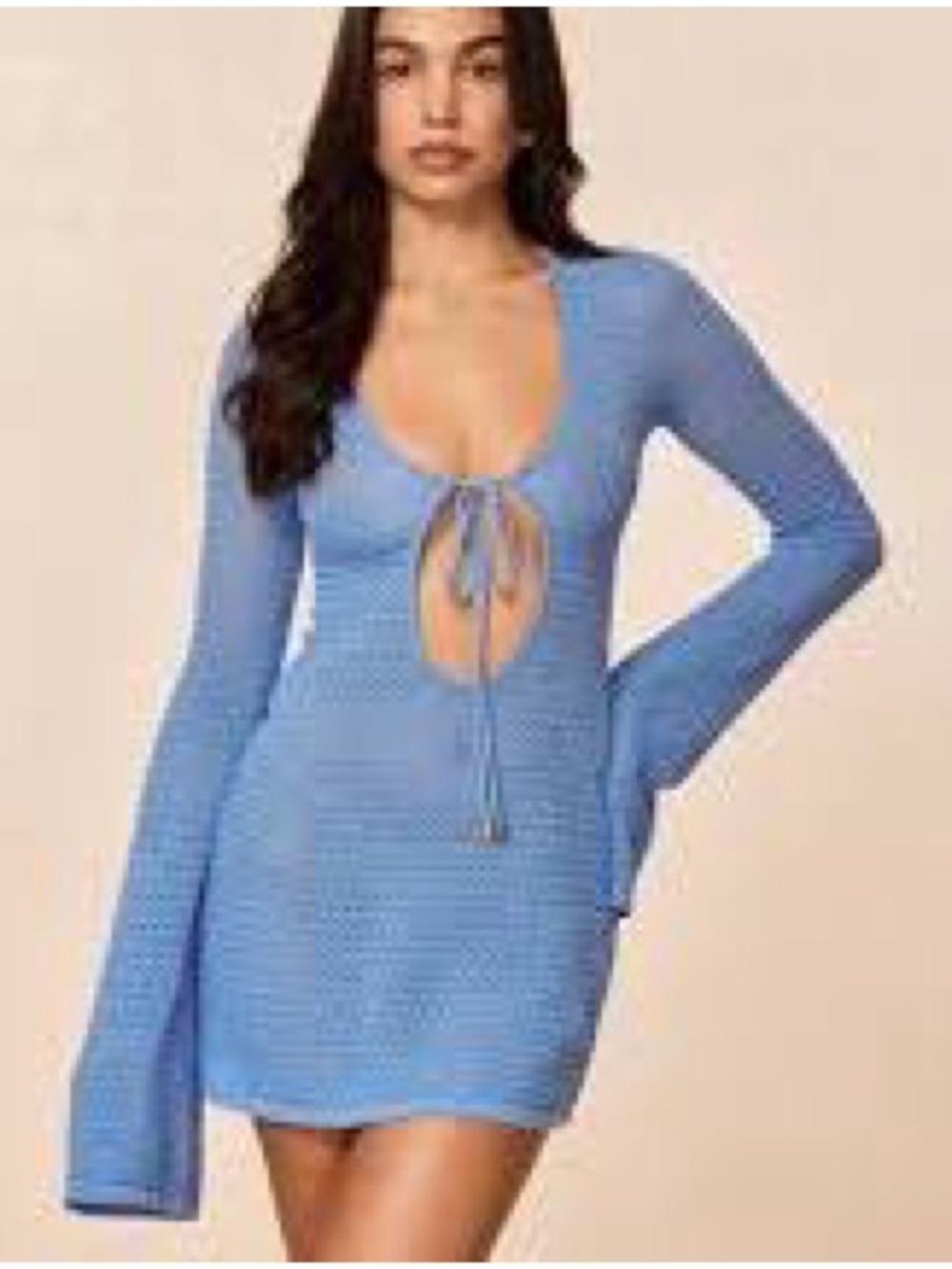 Monday Swimwear Sky Blue Crochet Tie-Front Mini Coverup